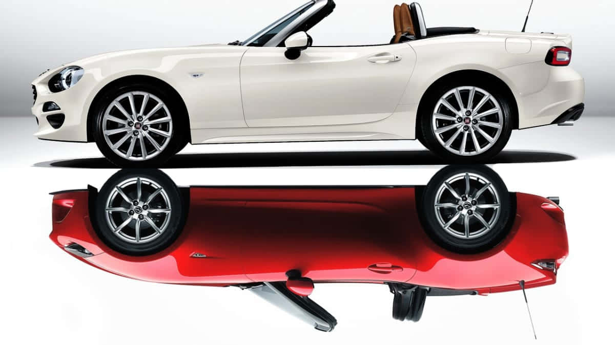 Fiat 124 Spider, white convertible sports car, vibrant red underside, SD Desktop Wallpaper