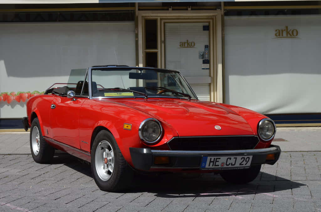 Fiat 124 Spider, red, classic convertible sports car, SD Desktop Wallpaper