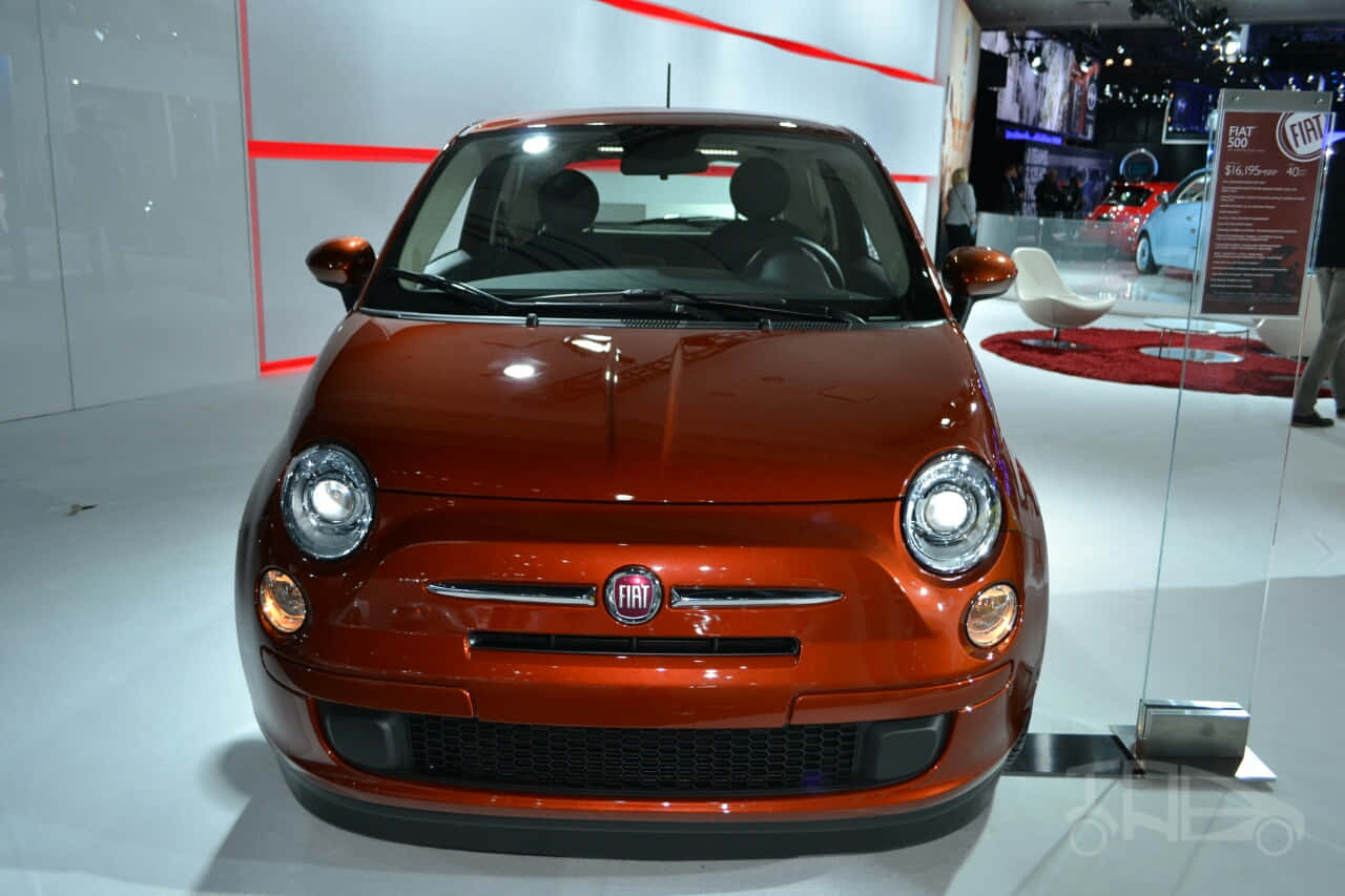 Fiat 500, shiny orange, auto show, HD Desktop Wallpaper