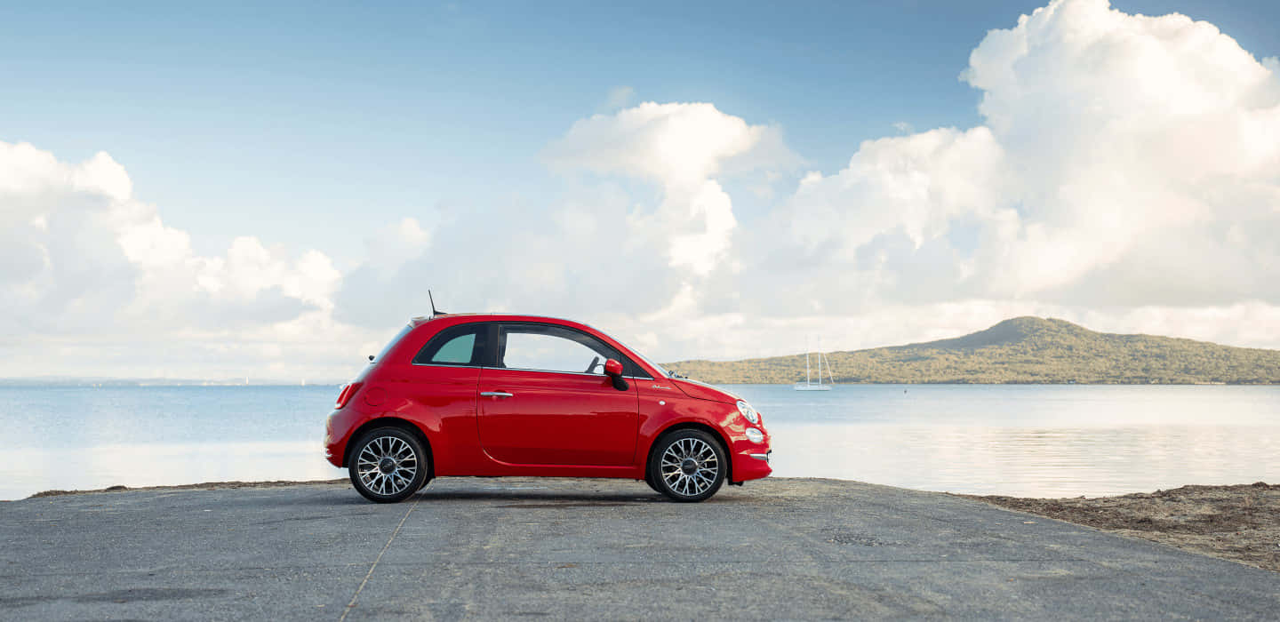 Fiat 500, vibrant red, concrete pier, HD Desktop Wallpaper