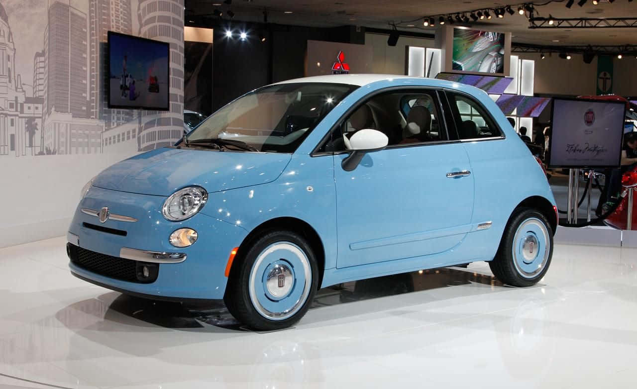 Fiat 500, light blue, white wall tires, HD Desktop Wallpaper