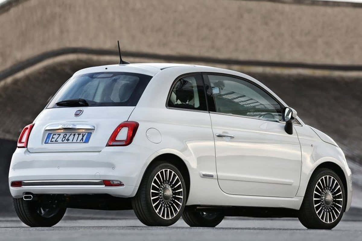 Fiat 500, white, asphalt, SD Desktop Wallpaper