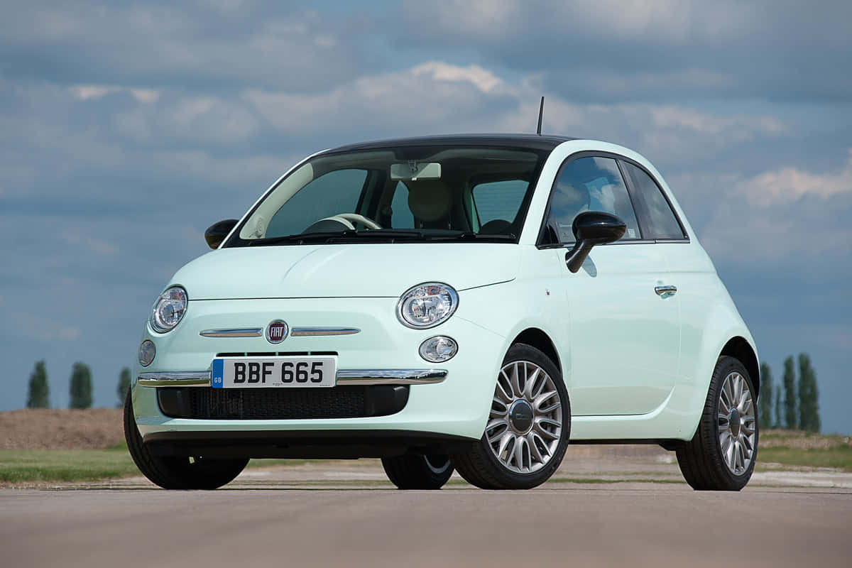 Fiat 500, mint green, open road, SD Desktop Wallpaper