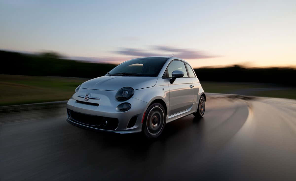 Fiat 500, silver, wet road, SD Desktop Wallpaper