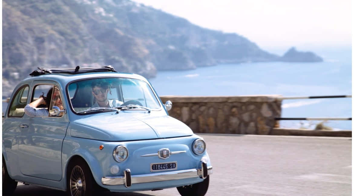 Fiat 500, light blue, vintage Fiat 500, SD Desktop Wallpaper
