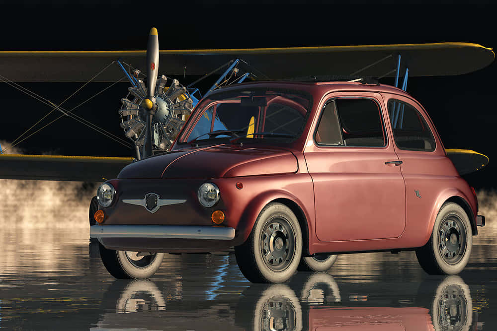 Fiat 500, red, wet reflective surface, SD Desktop Wallpaper