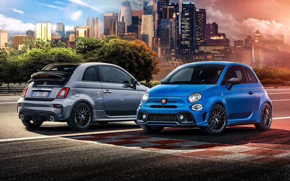 Fiat 500, sunset, racetrack, SD Desktop Wallpaper
