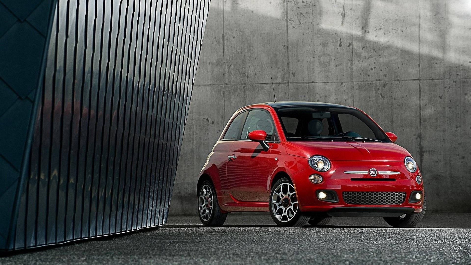 metallic red, Fiat 500, dark wall, Full HD Desktop Wallpaper