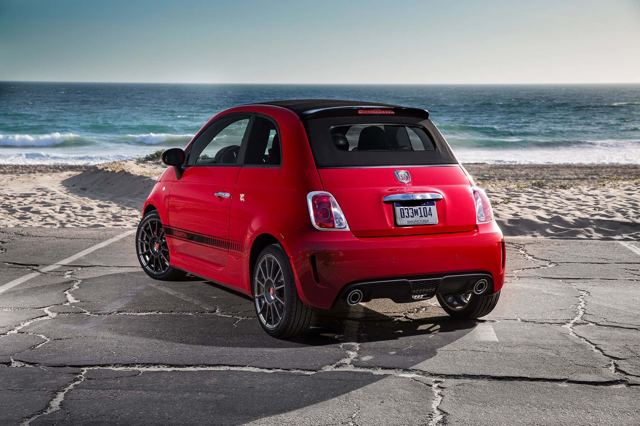 Fiat 500L, vibrant red, cracked pavement, Full HD Desktop Wallpaper