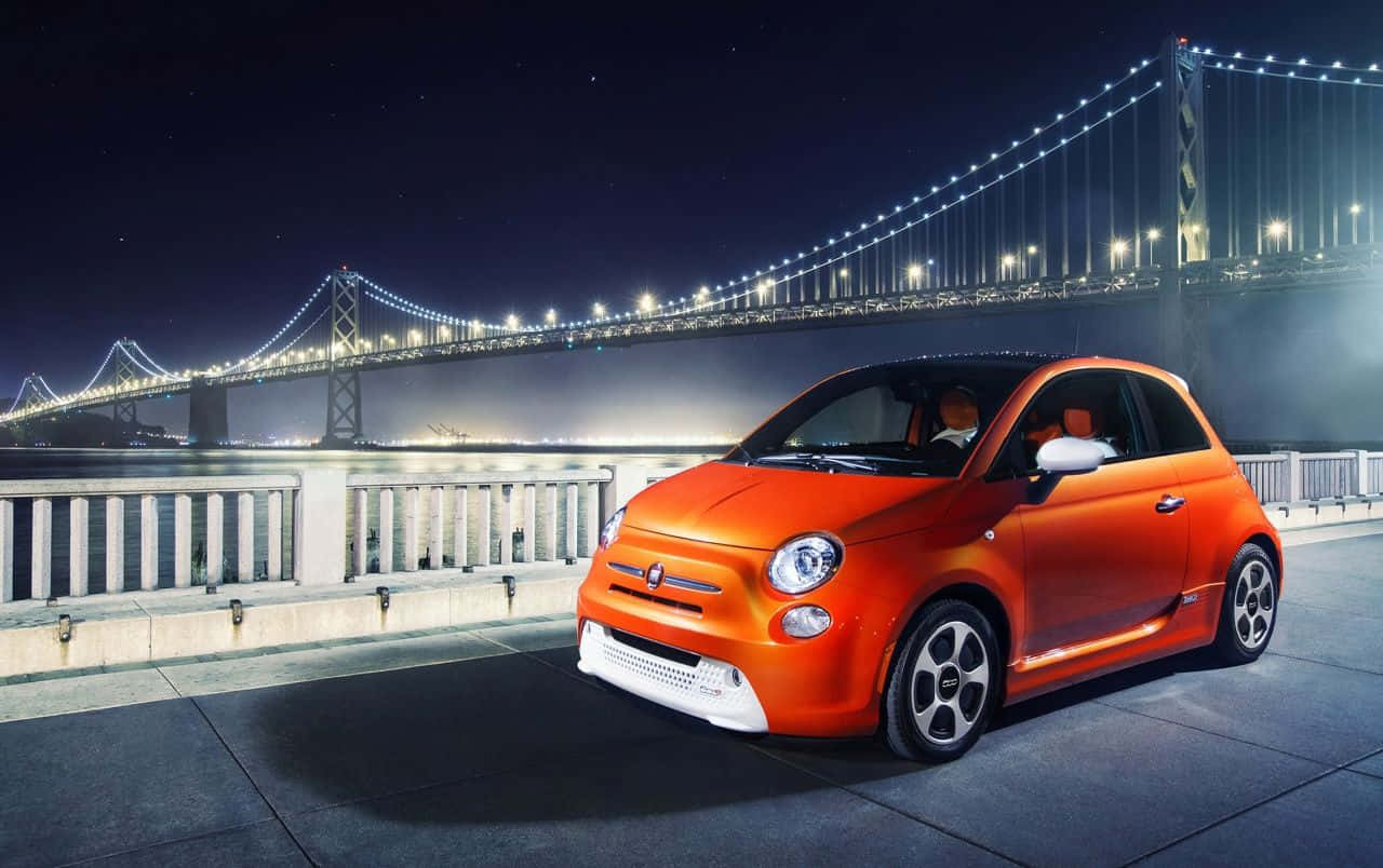 Fiat 500L, vibrant orange, night, HD Desktop Wallpaper