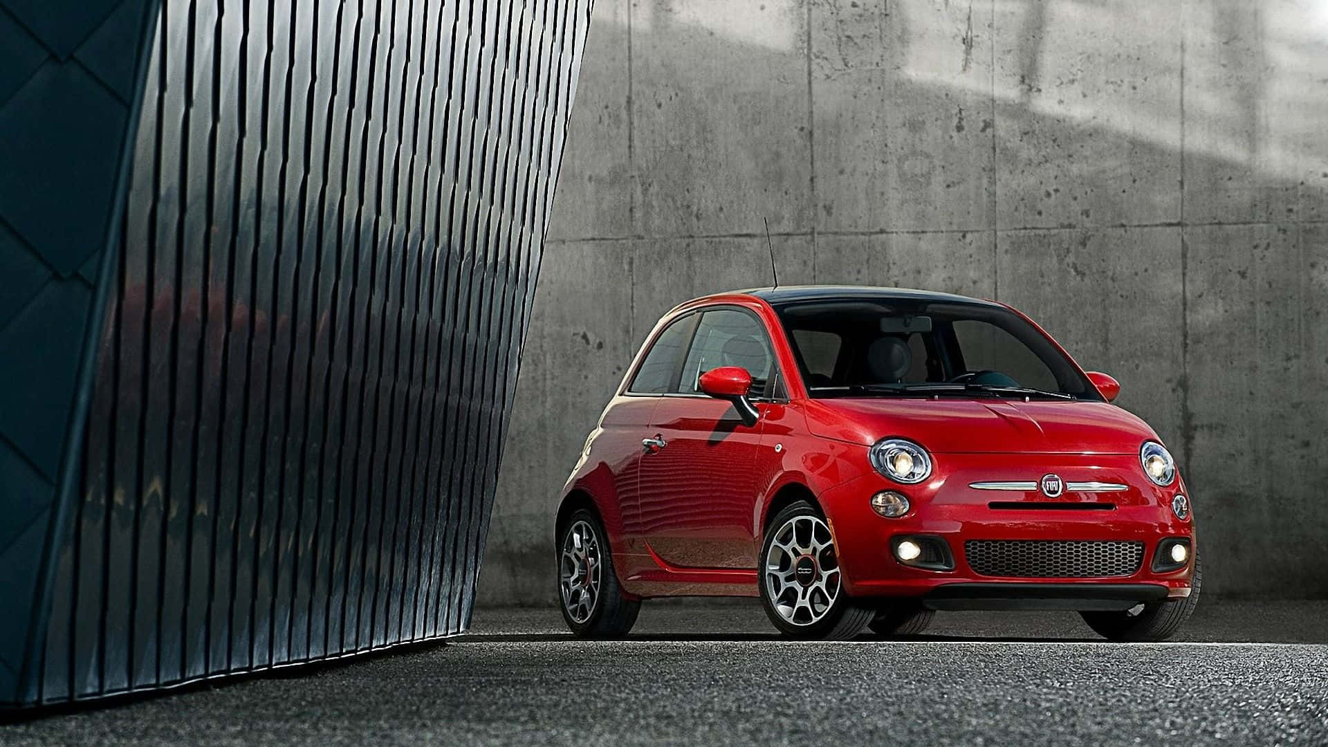 Fiat 500x, vibrant red, dark corrugated wall, Full HD Desktop Wallpaper