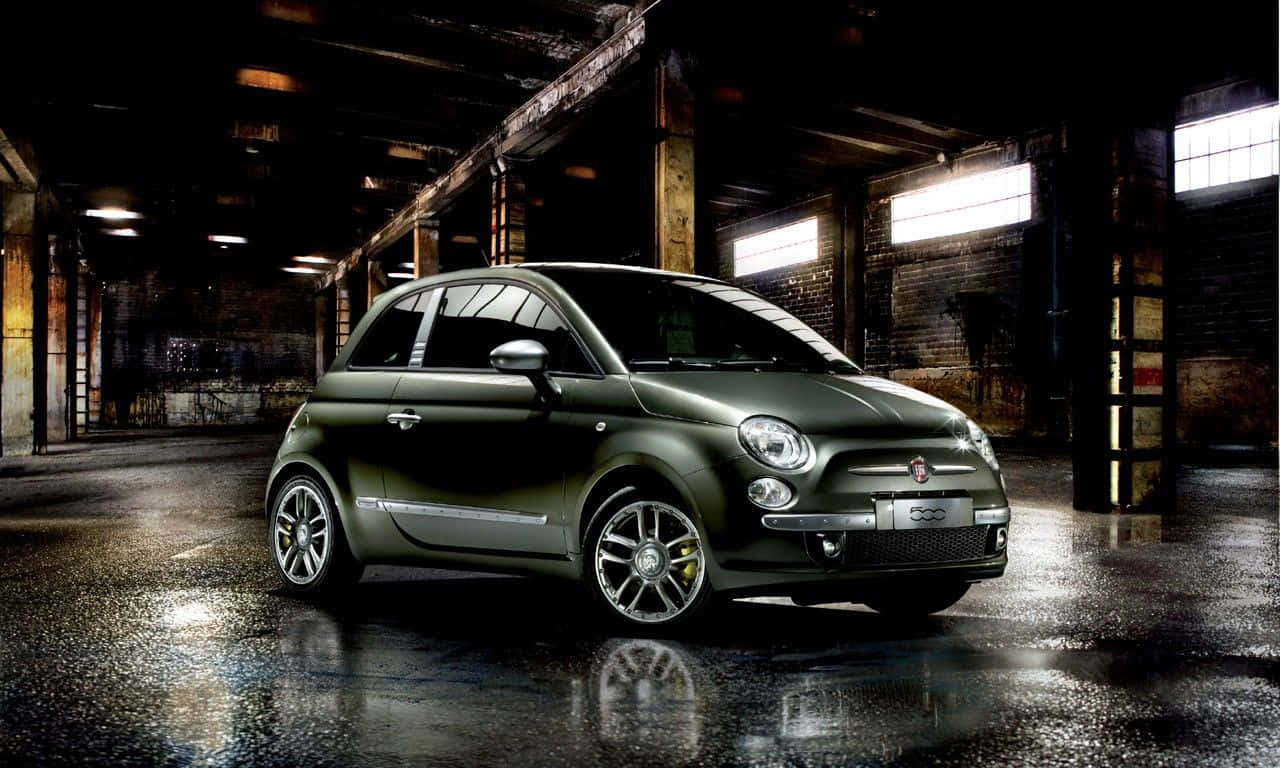 Fiat 500x, matte green, industrial warehouse, HD Desktop Wallpaper
