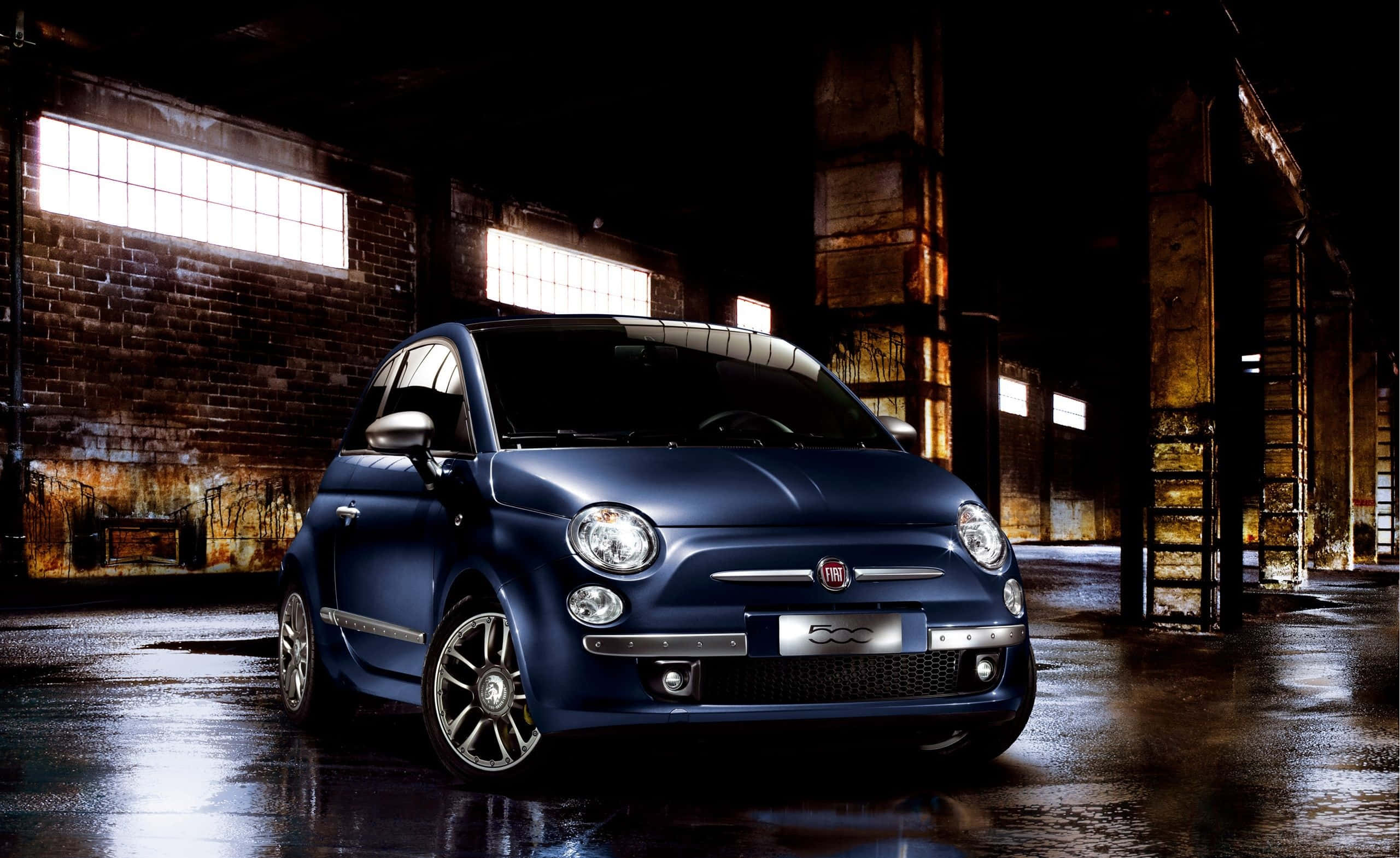 Fiat Cinquecento, blue, industrial warehouse, 2K Desktop Wallpaper