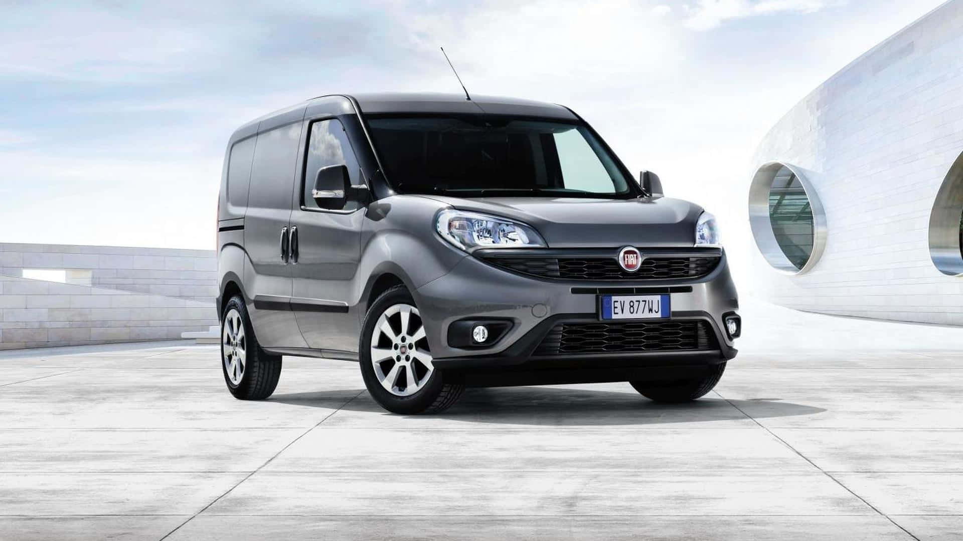 Fiat Doblo, gray, modern concrete plaza, Full HD Desktop Wallpaper