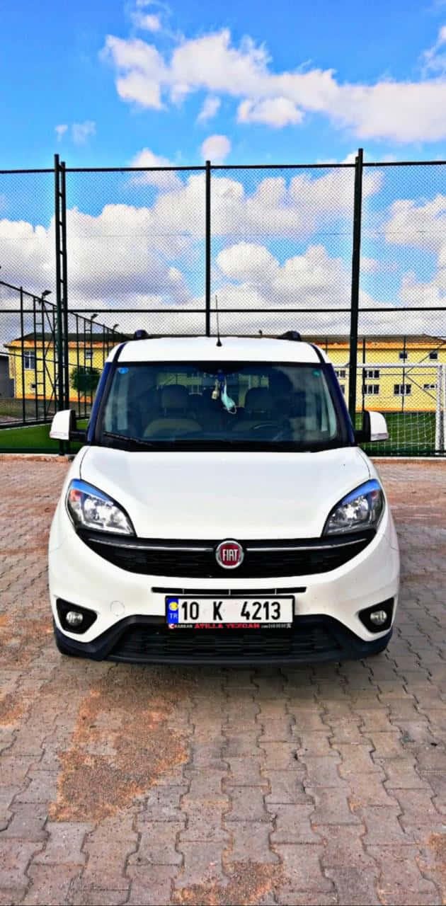Fiat Doblo, white, brick-paved lot, HD Phone Wallpaper