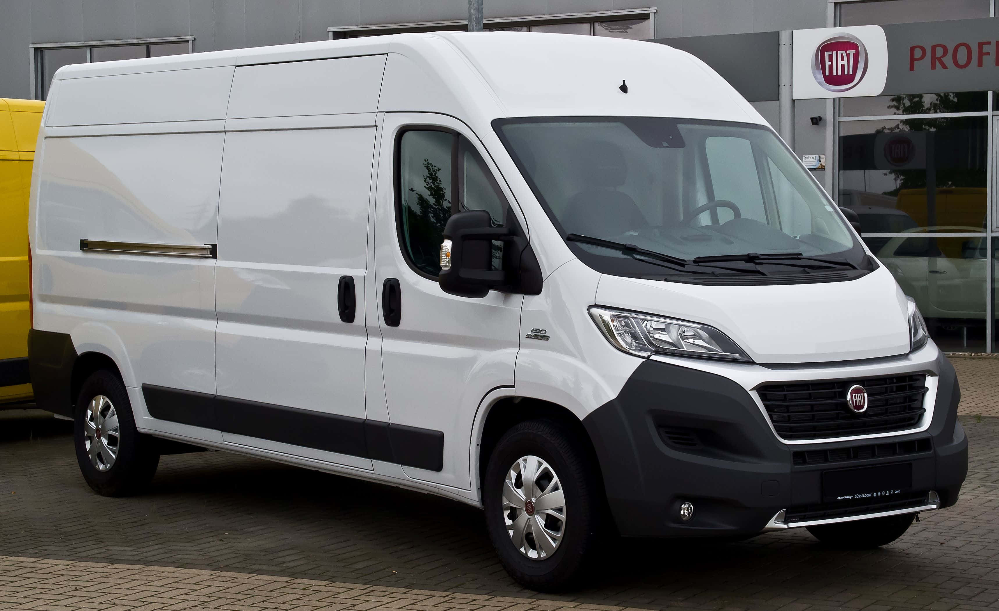 Fiat Ducato, white van, paved lot, 2K Desktop Wallpaper