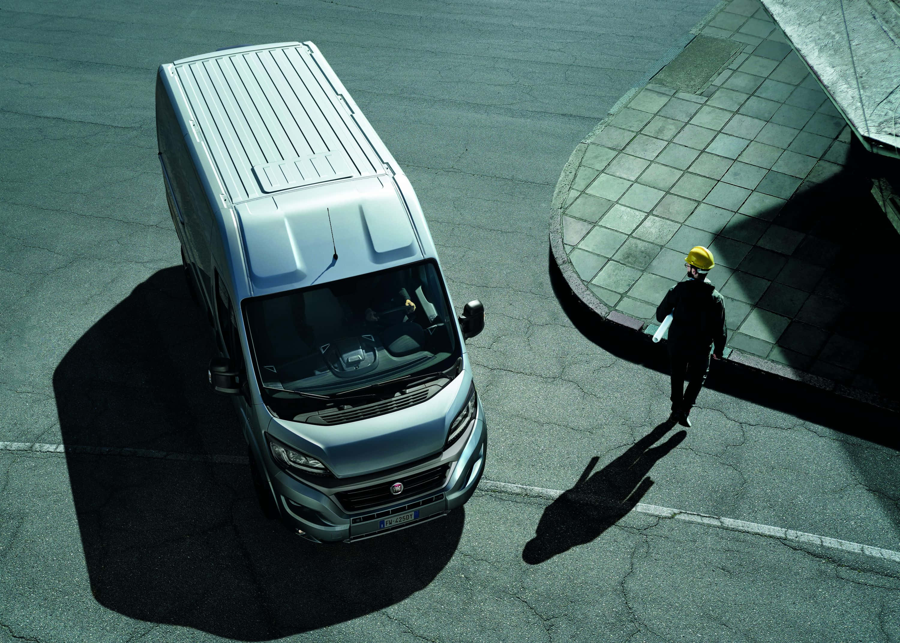 Fiat Ducato, silver van, cracked pavement, 2K Desktop Wallpaper