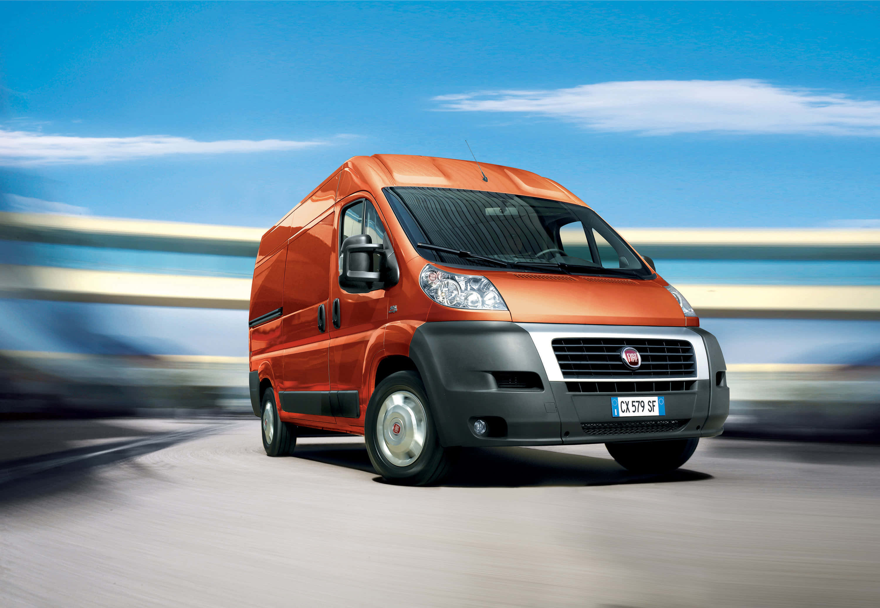 Fiat Ducato, orange, highway, 2K Desktop Wallpaper