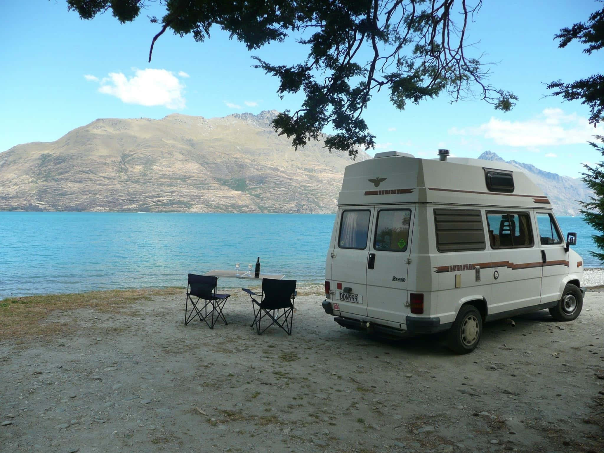 Fiat Ducato, camper van, turquoise water, Full HD Desktop Wallpaper