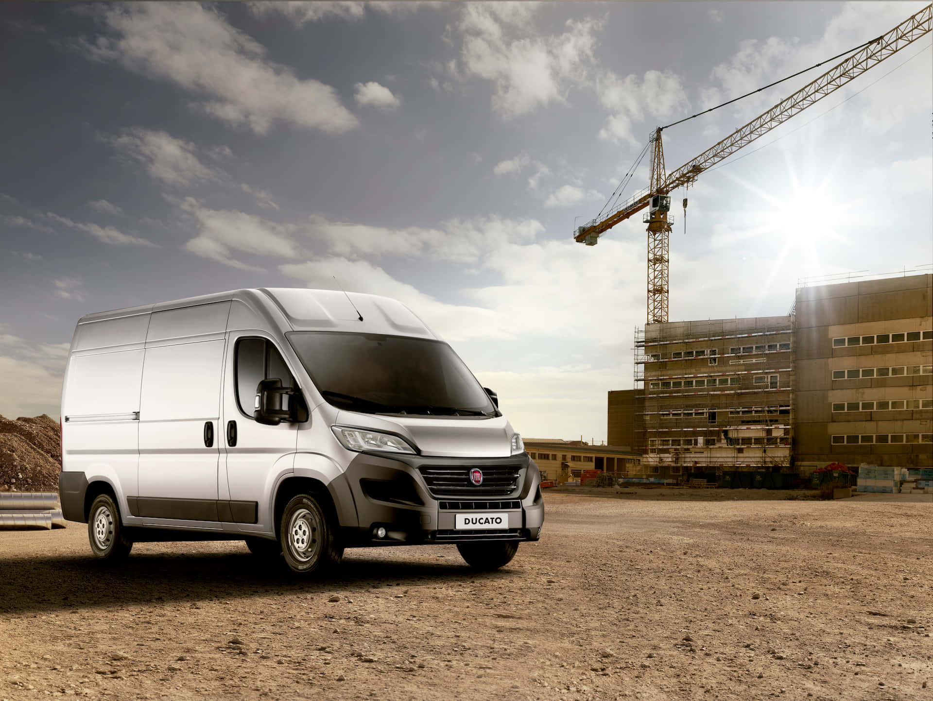 Fiat Ducato, silver, dusty ground, Full HD Desktop Wallpaper