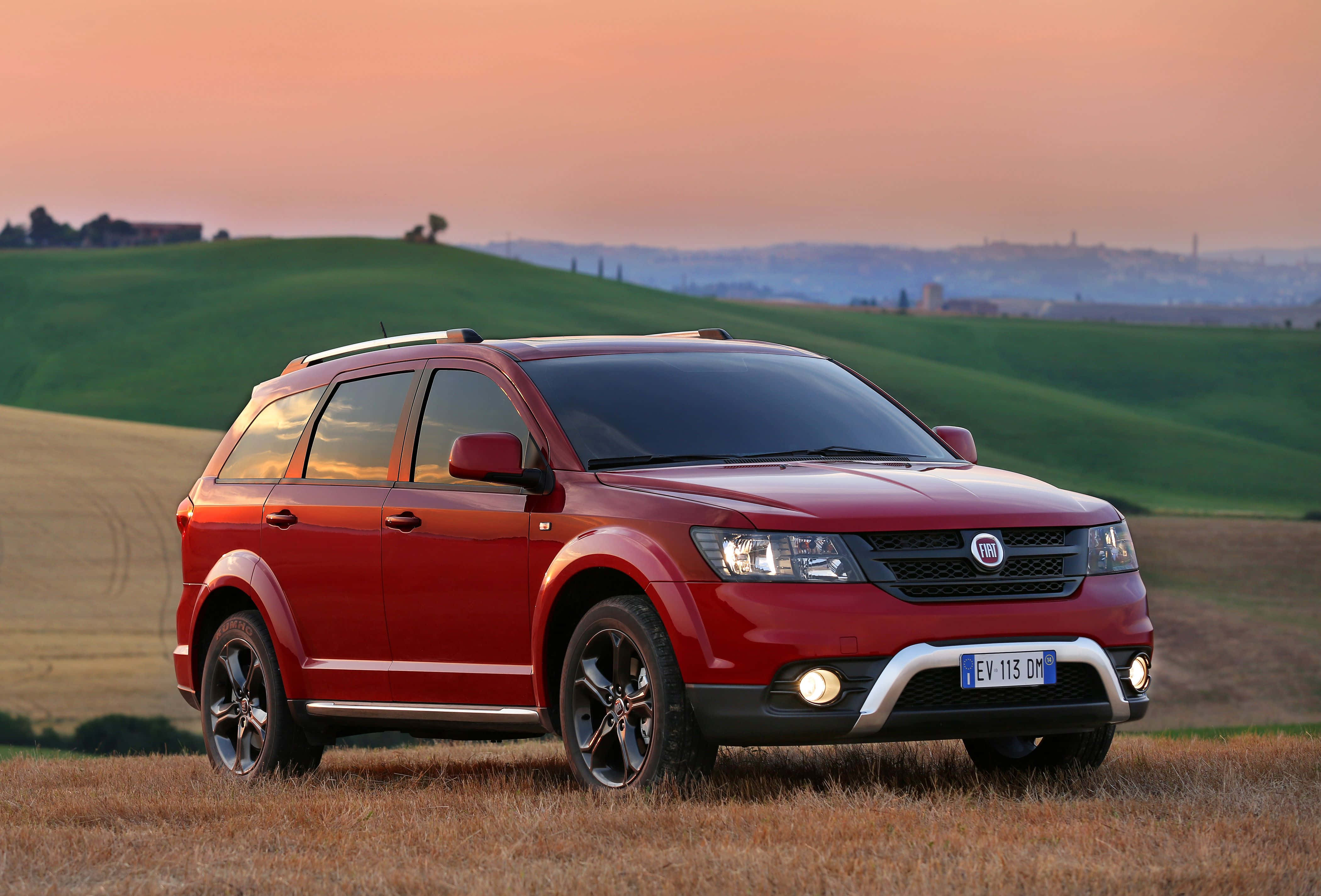 Fiat Freemont, red, sunset, 4K Desktop Wallpaper