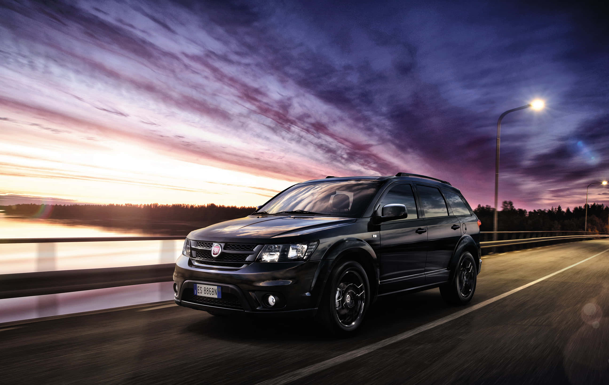 Fiat Freemont, black SUV, bridge, 2K Desktop Wallpaper
