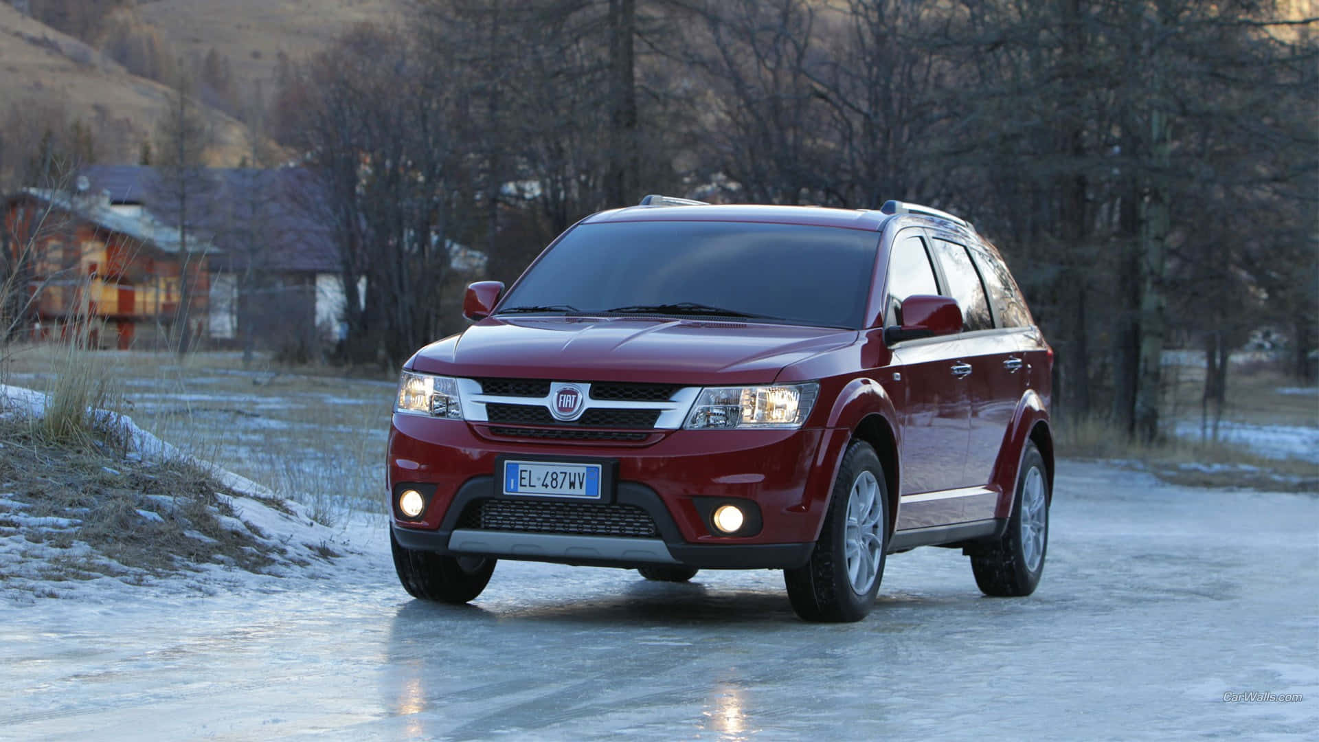 Fiat Freemont, red, frozen road, Full HD Desktop Wallpaper
