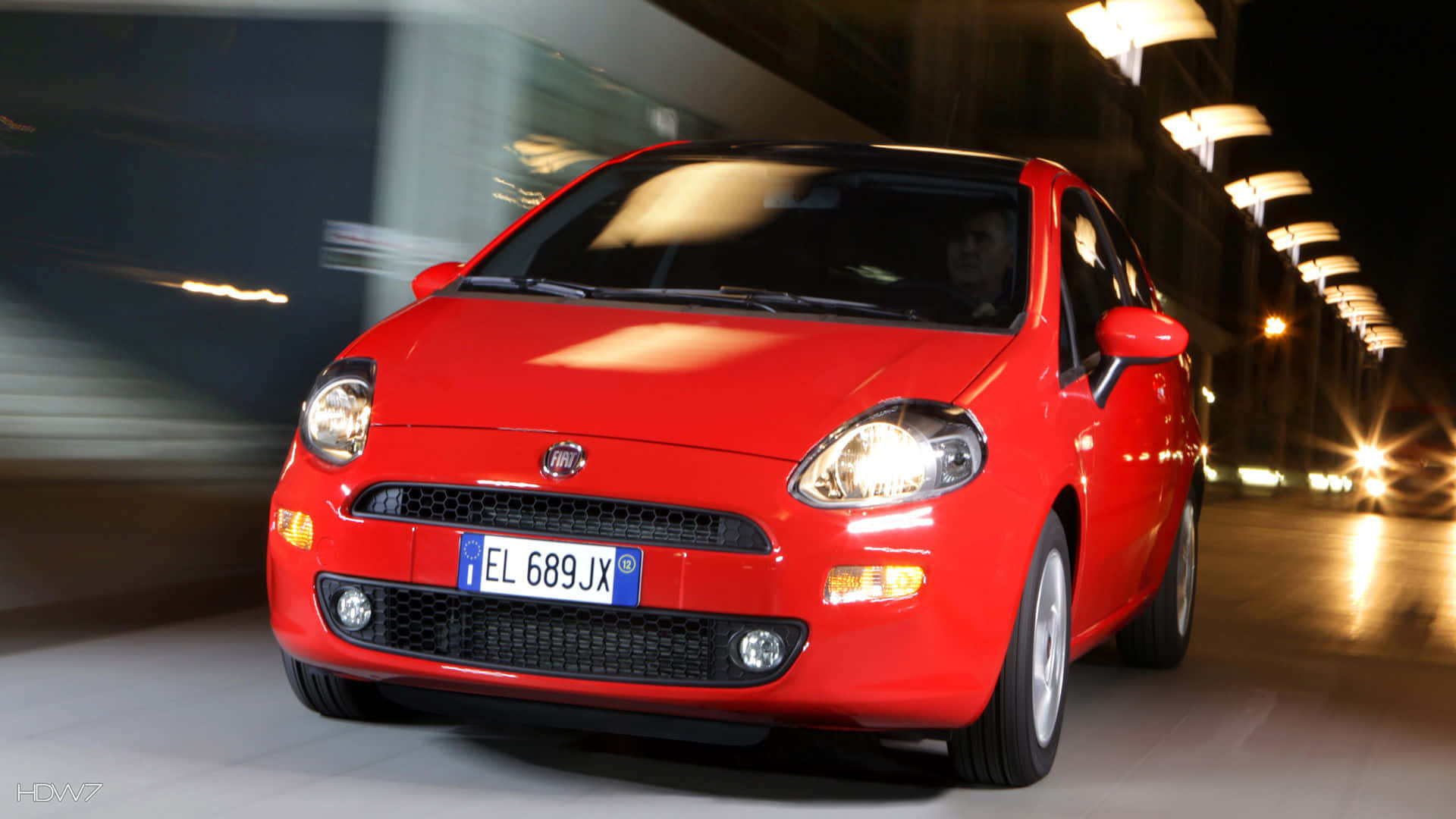 Fiat Grande Punto, vibrant red, city tunnel, Full HD Desktop Wallpaper