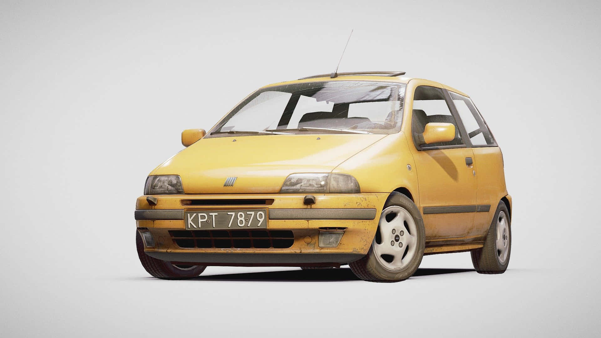 Fiat Grande Punto, yellow, weathered, Full HD Desktop Wallpaper