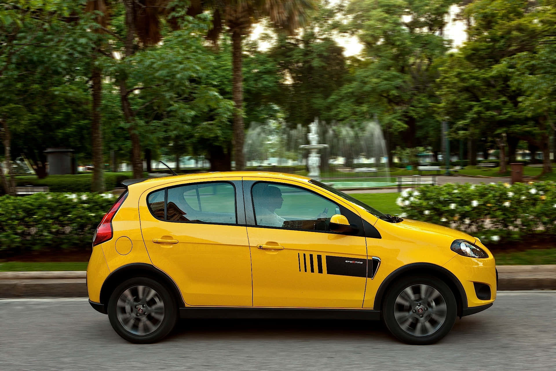 Fiat Palio, bright yellow, taxi, Full HD Desktop Wallpaper