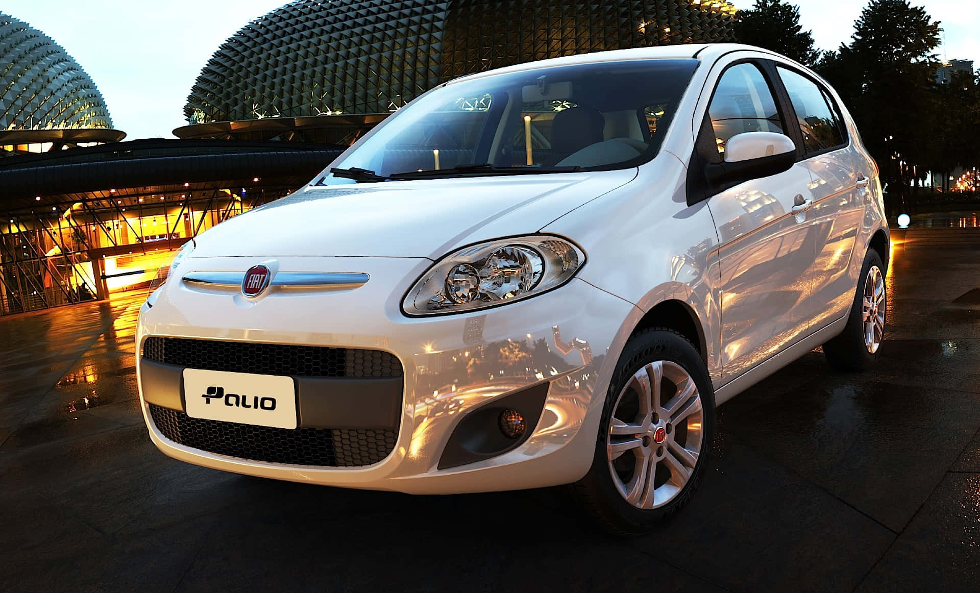 Fiat Palio, white, wet pavement, Full HD Desktop Wallpaper