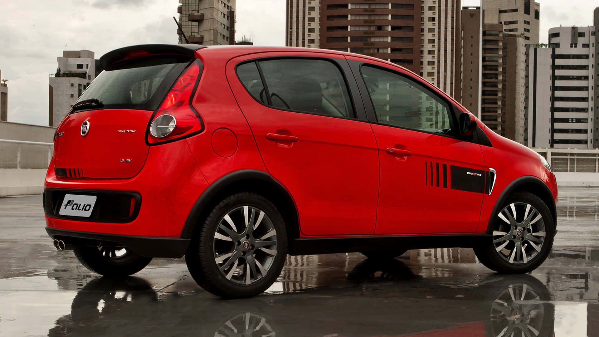 Fiat Palio, vibrant red, wet rooftop, Full HD Desktop Wallpaper