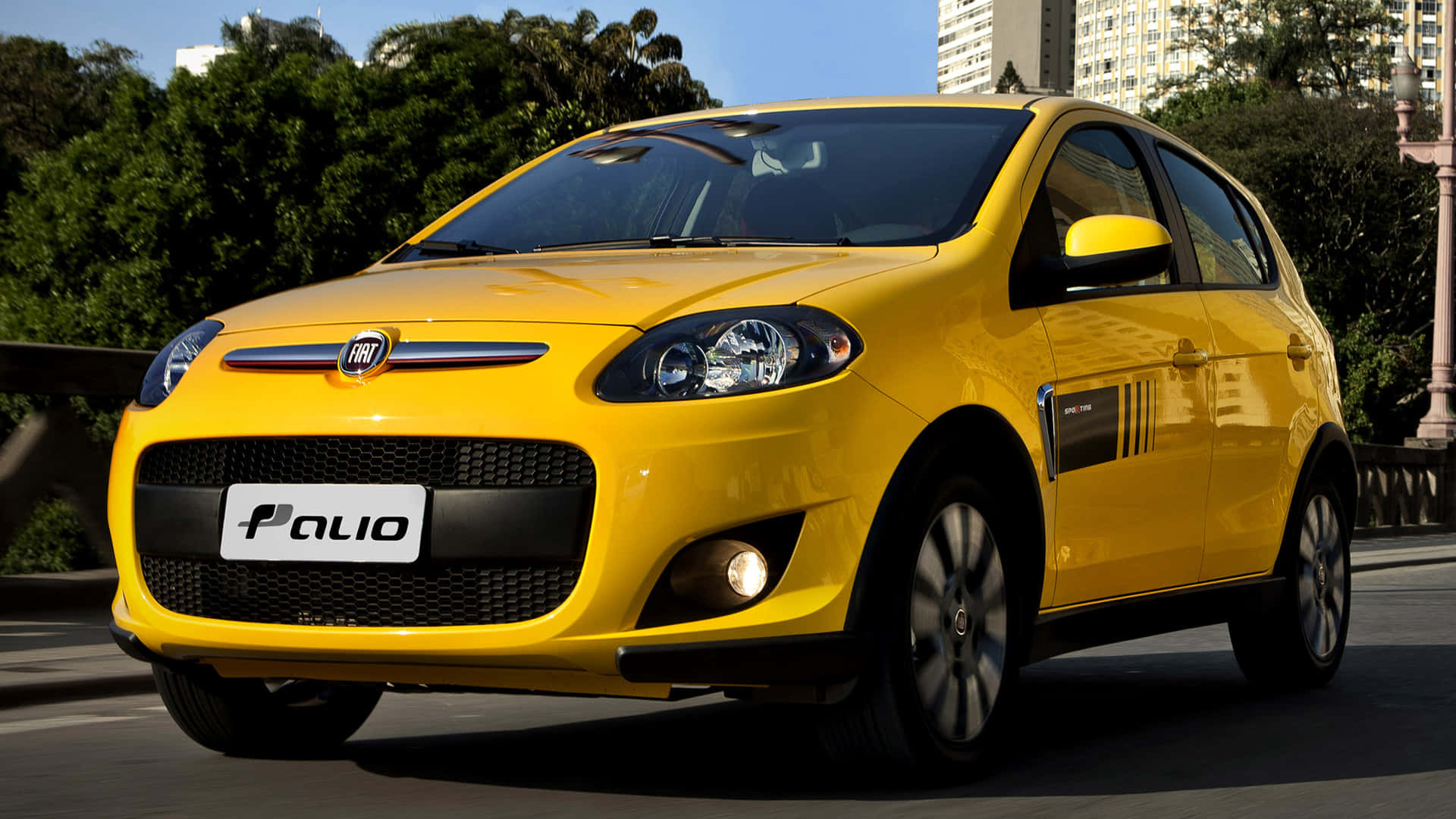 Fiat Palio, bright yellow, hatchback, Full HD Desktop Wallpaper