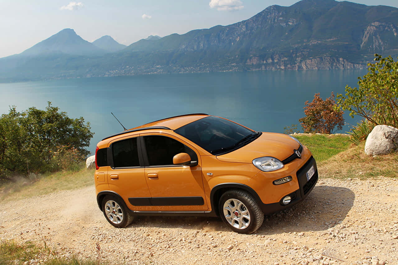 Fiat Panda, scenic mountain road, gravel overlook, HD Desktop Wallpaper