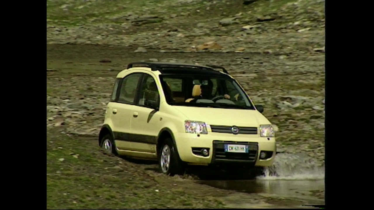 Fiat Panda, pale yellow, muddy puddle, HD Desktop Wallpaper
