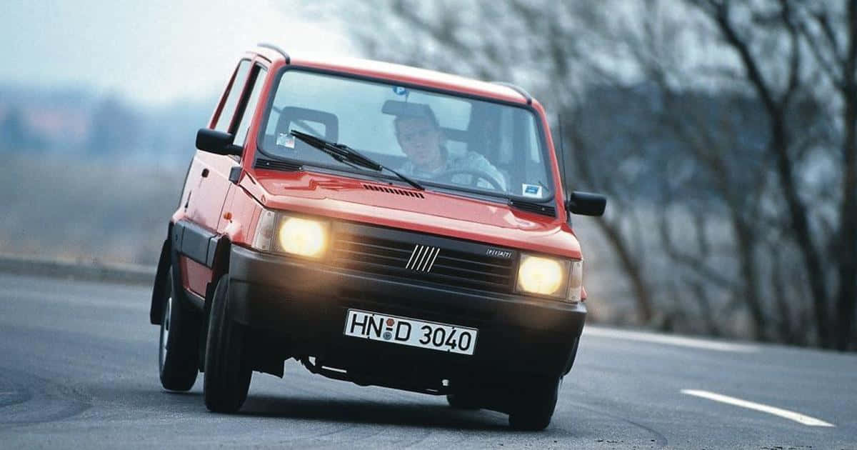 Fiat Panda, red, misty road, SD Desktop Wallpaper