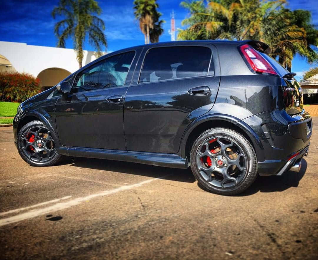 Fiat Punto, sleek black compact car, red brake calipers, SD Desktop Wallpaper