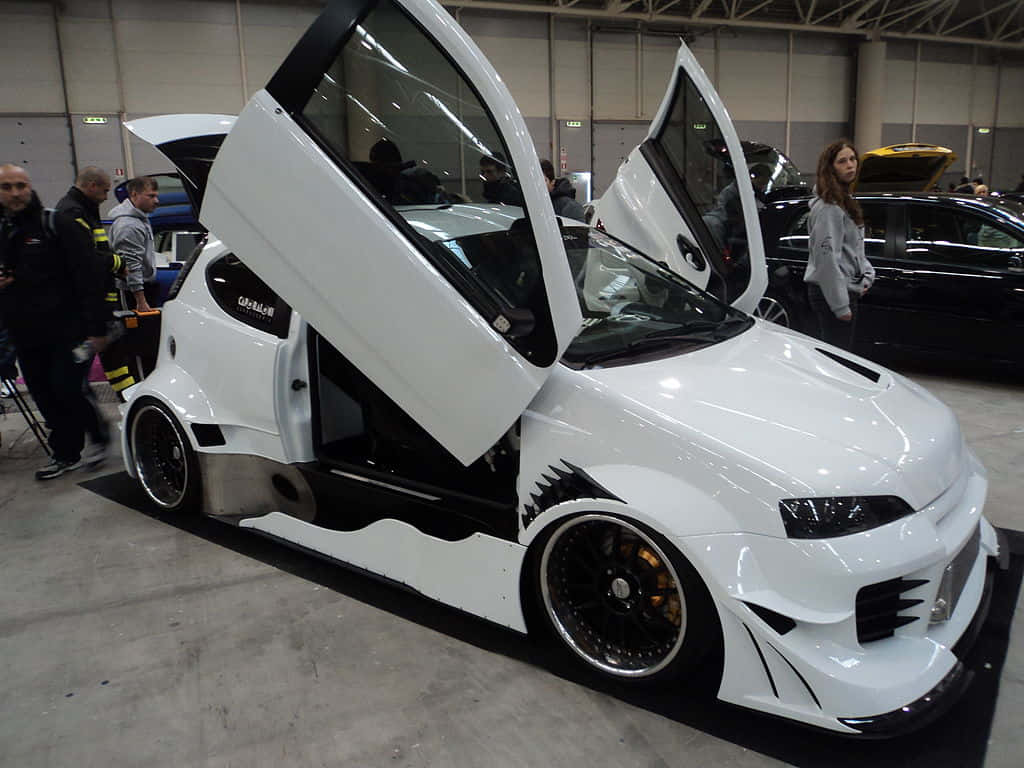 Fiat Punto, white, scissor doors, SD Desktop Wallpaper