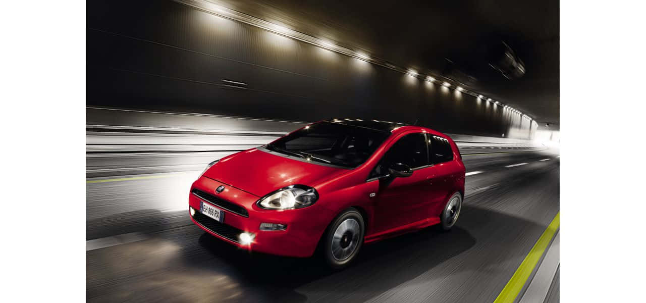Fiat Punto, vibrant red, dimly lit tunnel, HD Desktop Wallpaper