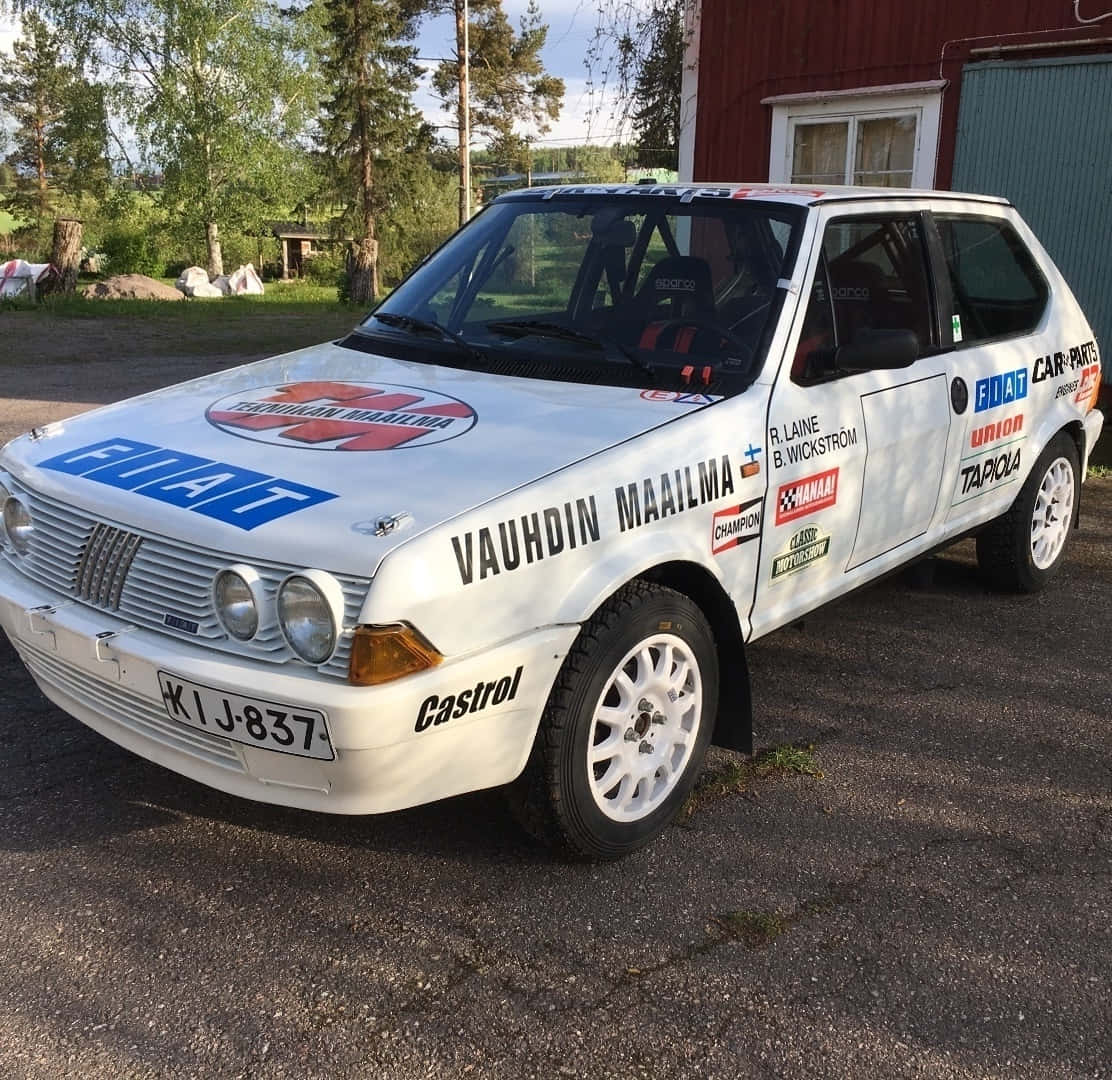 Fiat Ritmo, white, vintage rally car, SD Desktop Wallpaper