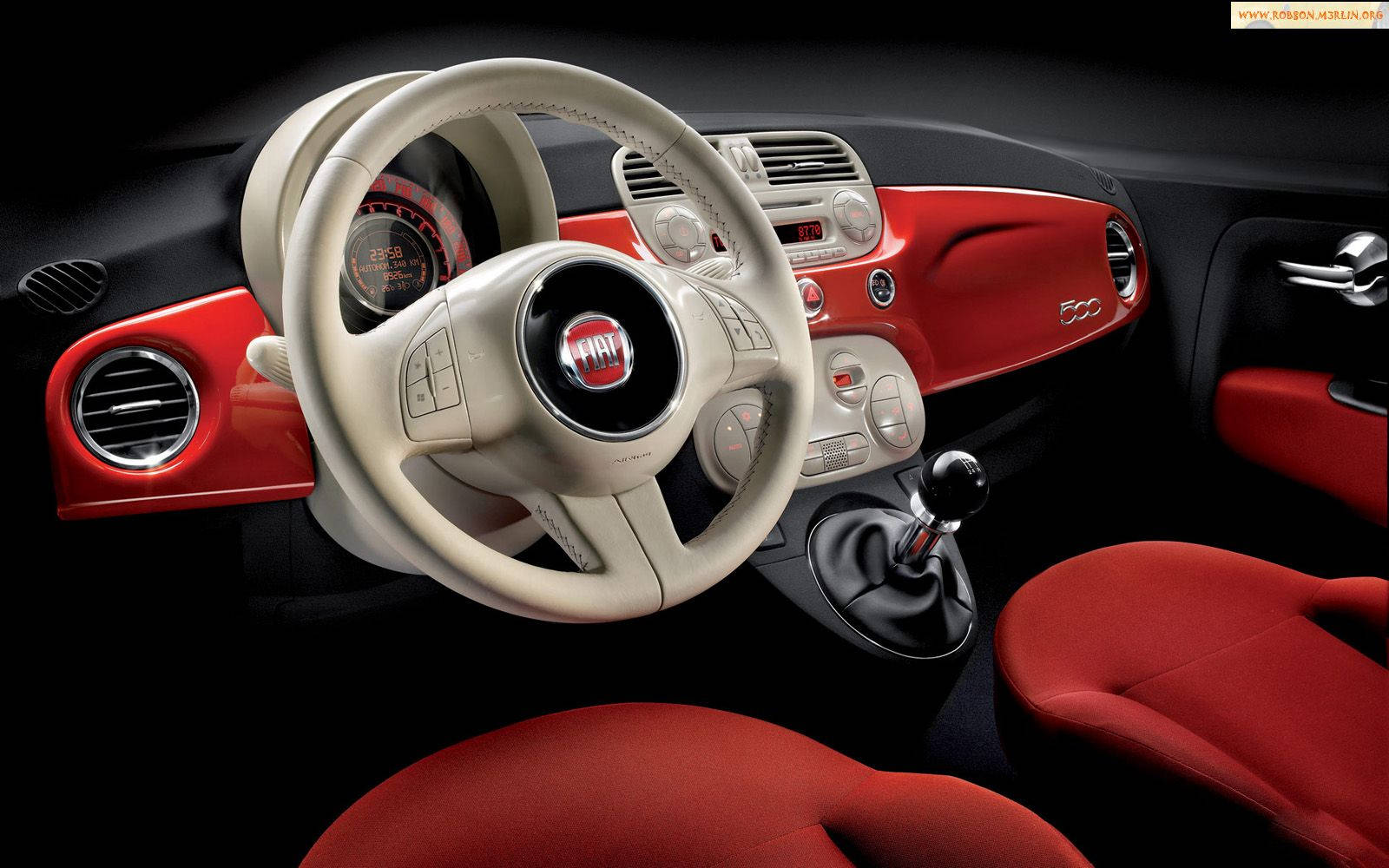 Fiat 500, red seats, cream steering wheel, HD Desktop Wallpaper