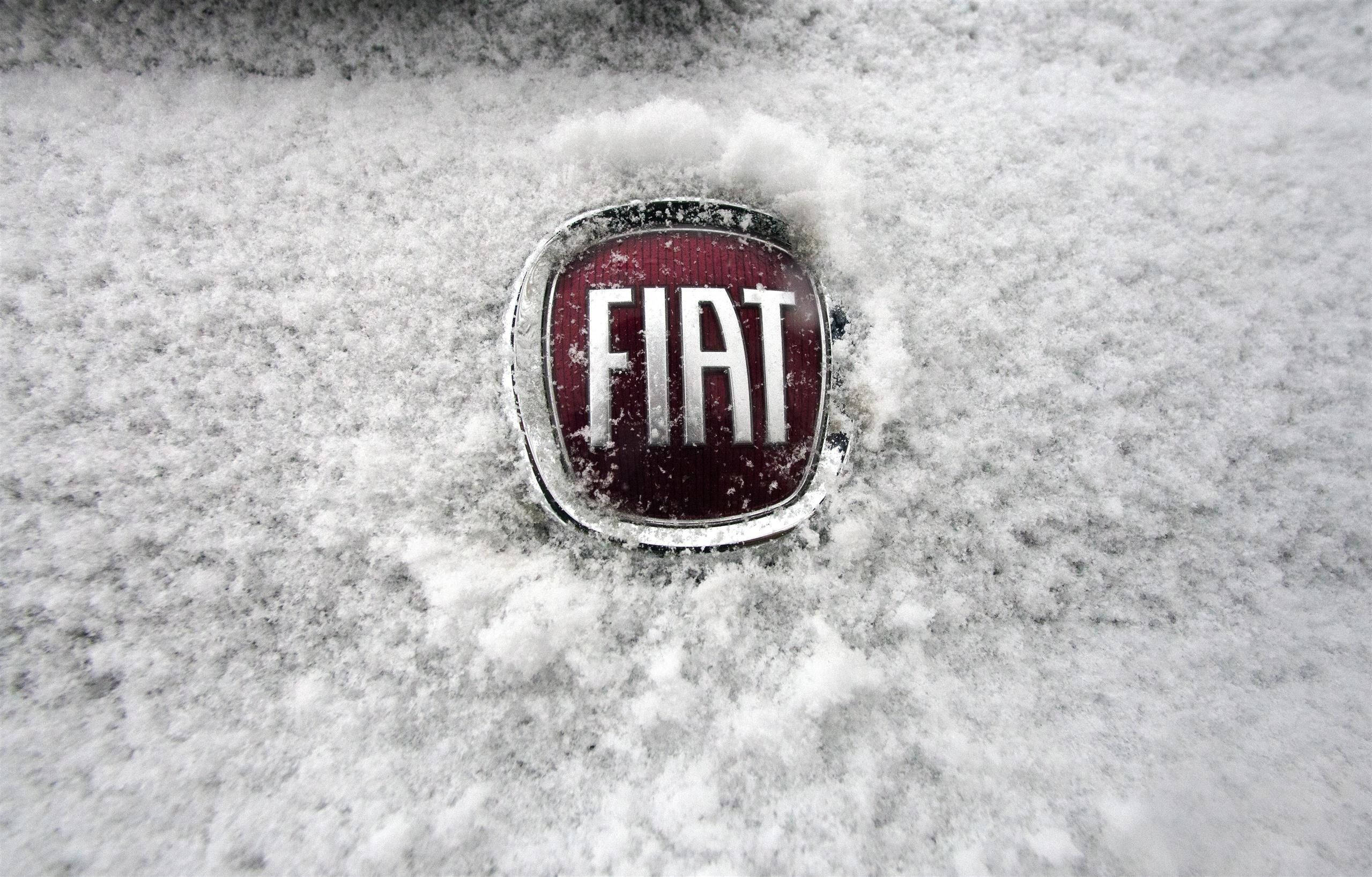 Fiat, red Fiat emblem, snow, Full HD Desktop Wallpaper