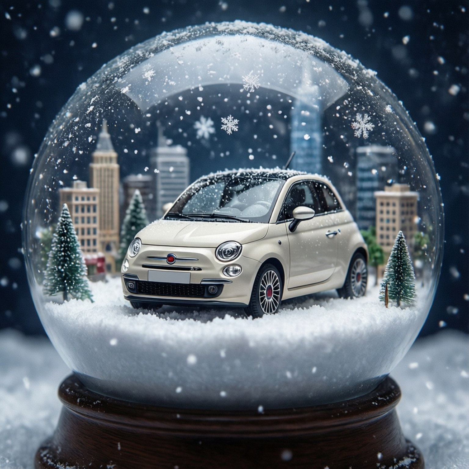 Fiat 500, snow globe, cream, HD Desktop Wallpaper