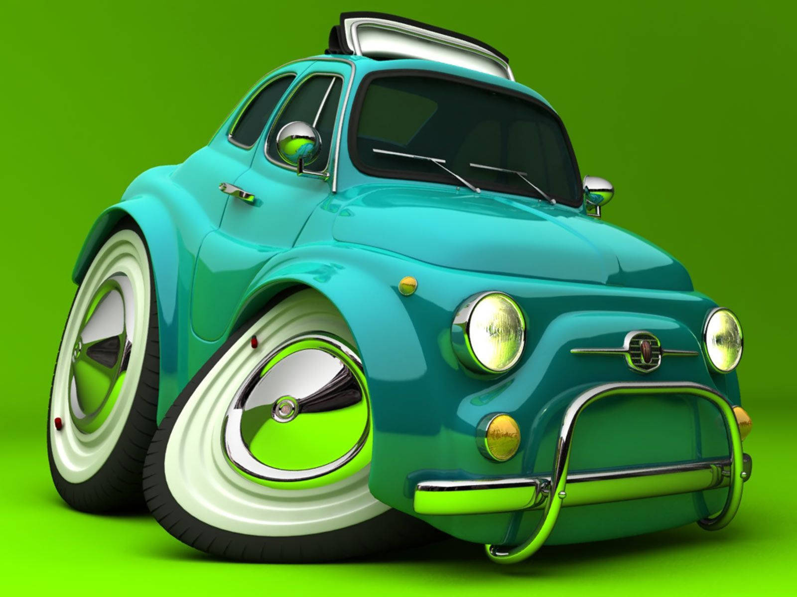 Fiat 500, aqua green, glossy teal, HD Desktop Wallpaper