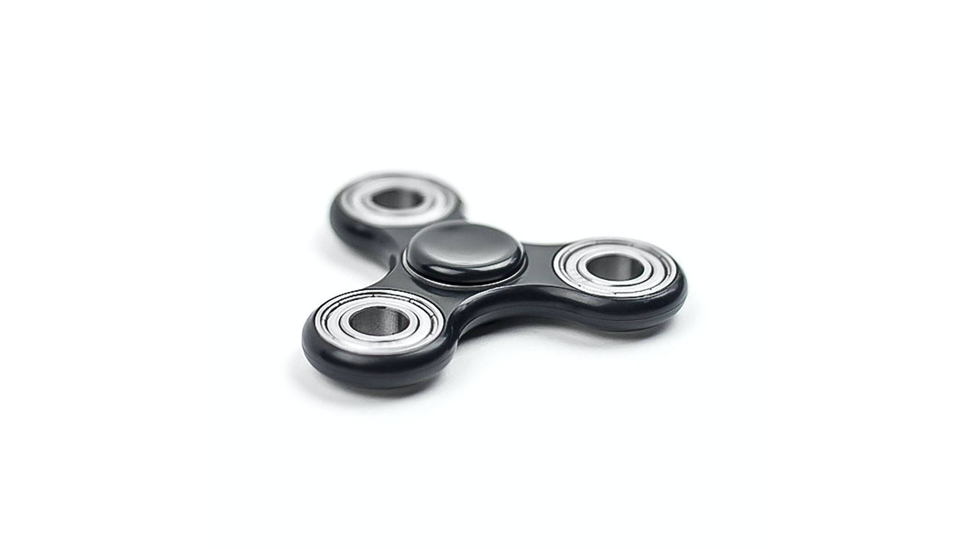 black fidget spinner, silver bearings, pure white background, Full HD Desktop Wallpaper