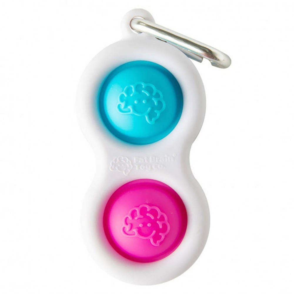 Simpl Dimpl Pop It Holder, blue and pink brain-shaped buttons, metal carabiner, SD Desktop Wallpaper