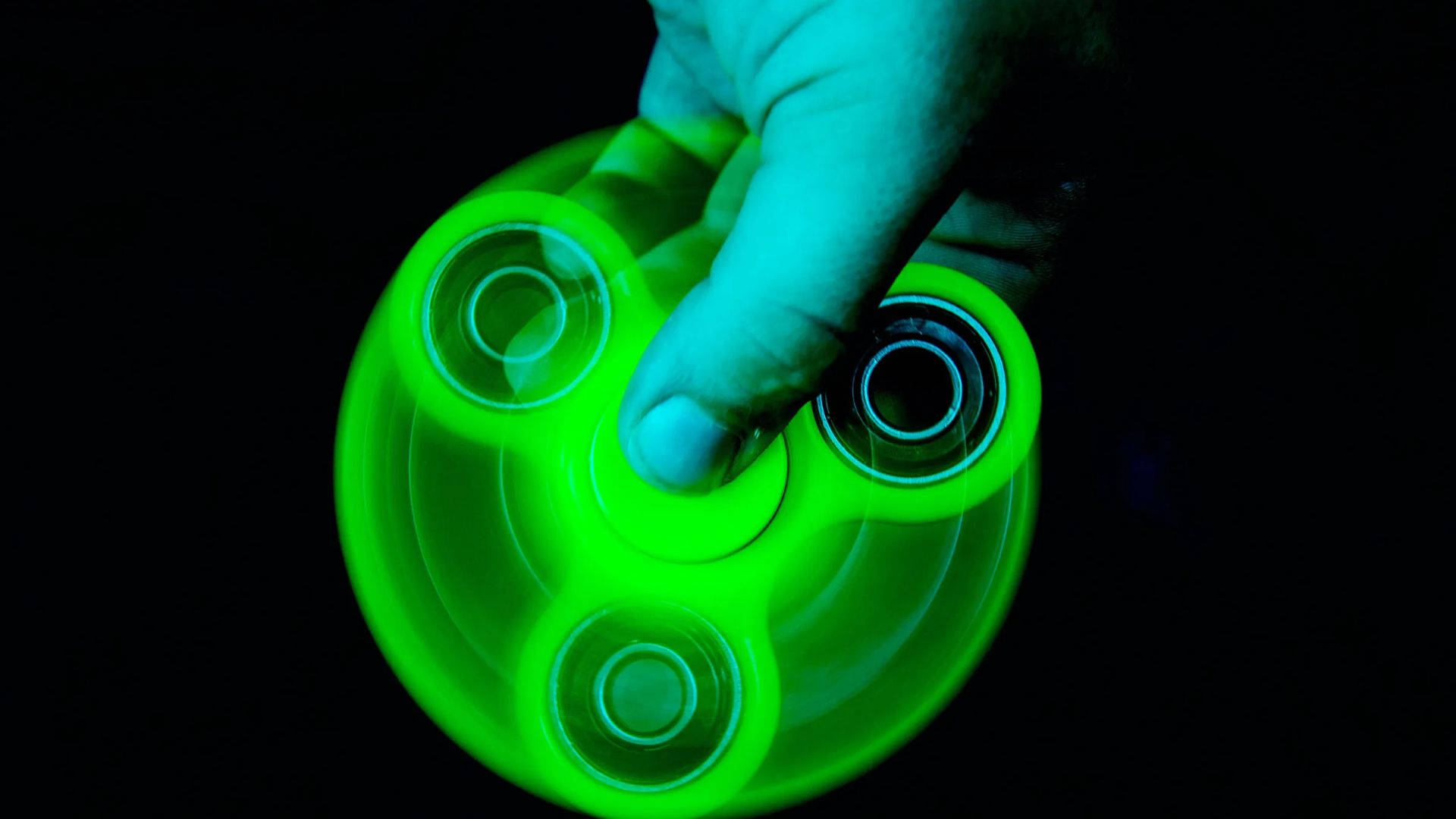 glowing green fidget spinner, neon lighting, black background, Full HD Desktop Wallpaper