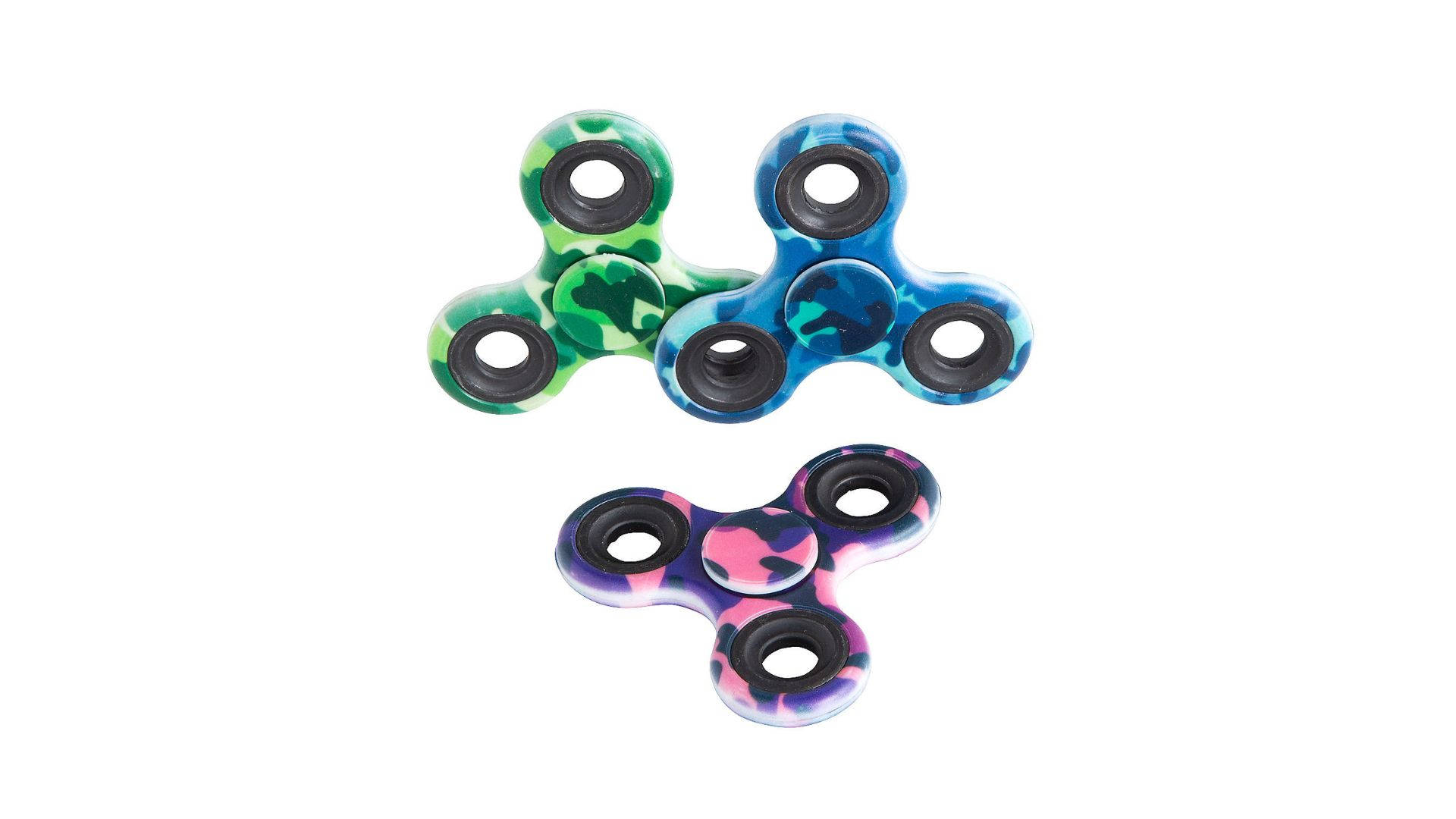 camouflage-patterned fidget spinners, black centers, white background, Full HD Desktop Wallpaper