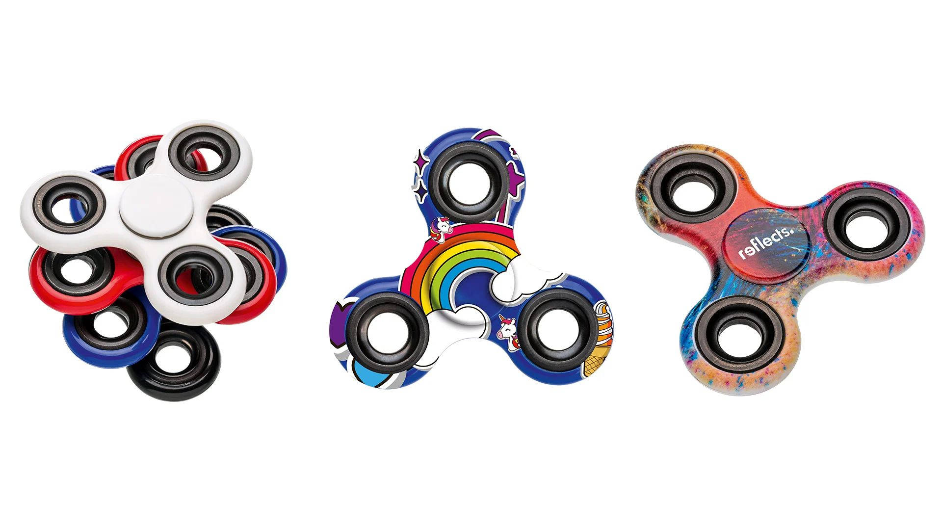colorful fidget spinners, rainbow unicorn, splatter patterns, Full HD Desktop Wallpaper