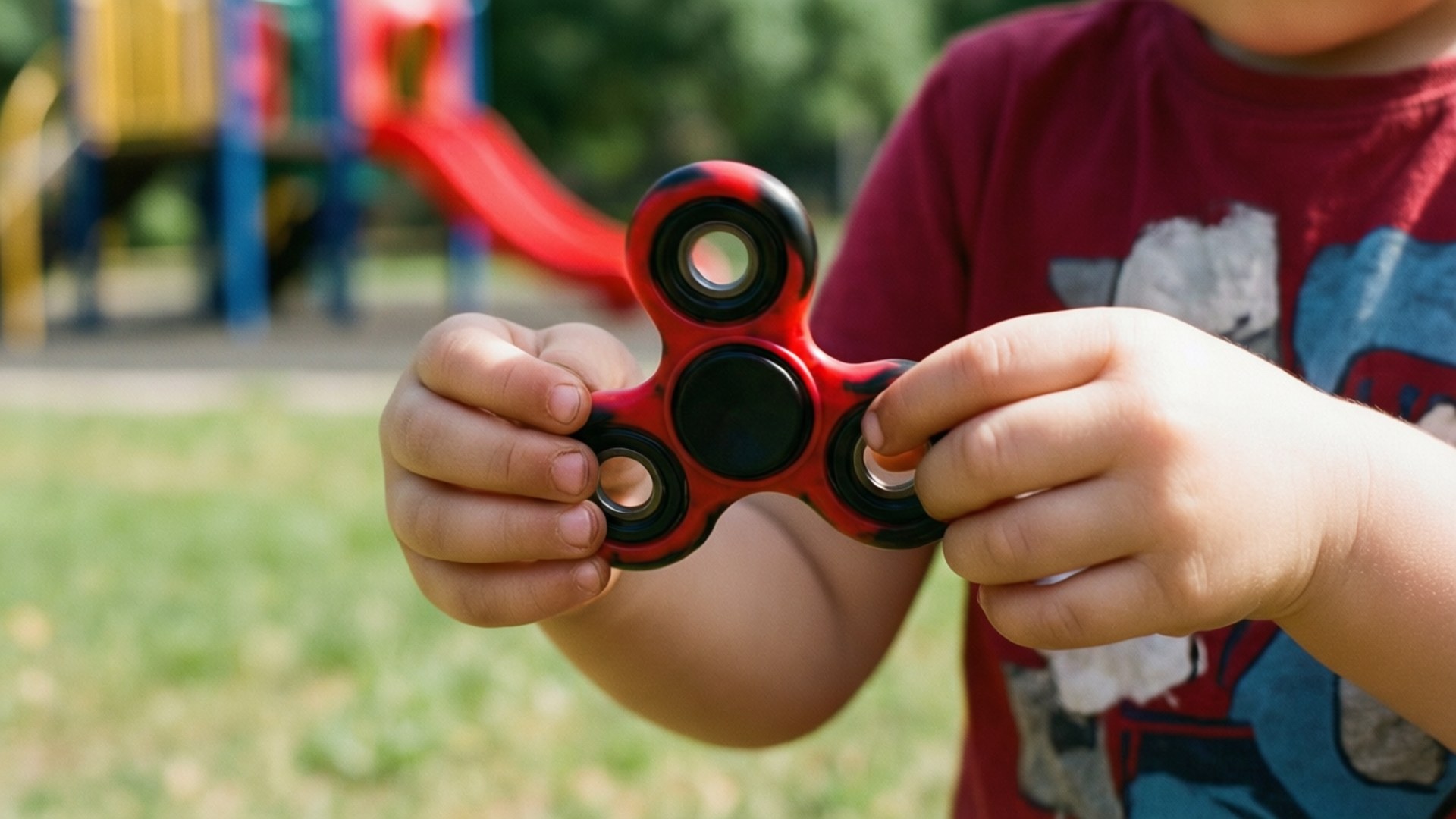 red fidget spinner, sunny playground, child, Full HD Desktop Wallpaper